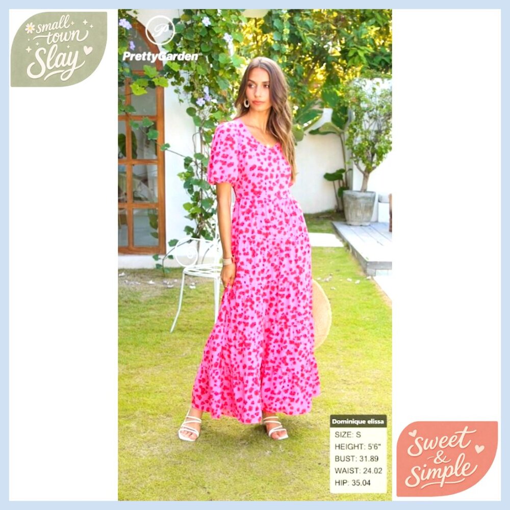 Puff Sleeve Tiered Maxi Dress Flowy Wedding Guest Maternity - Picture 7 of 7